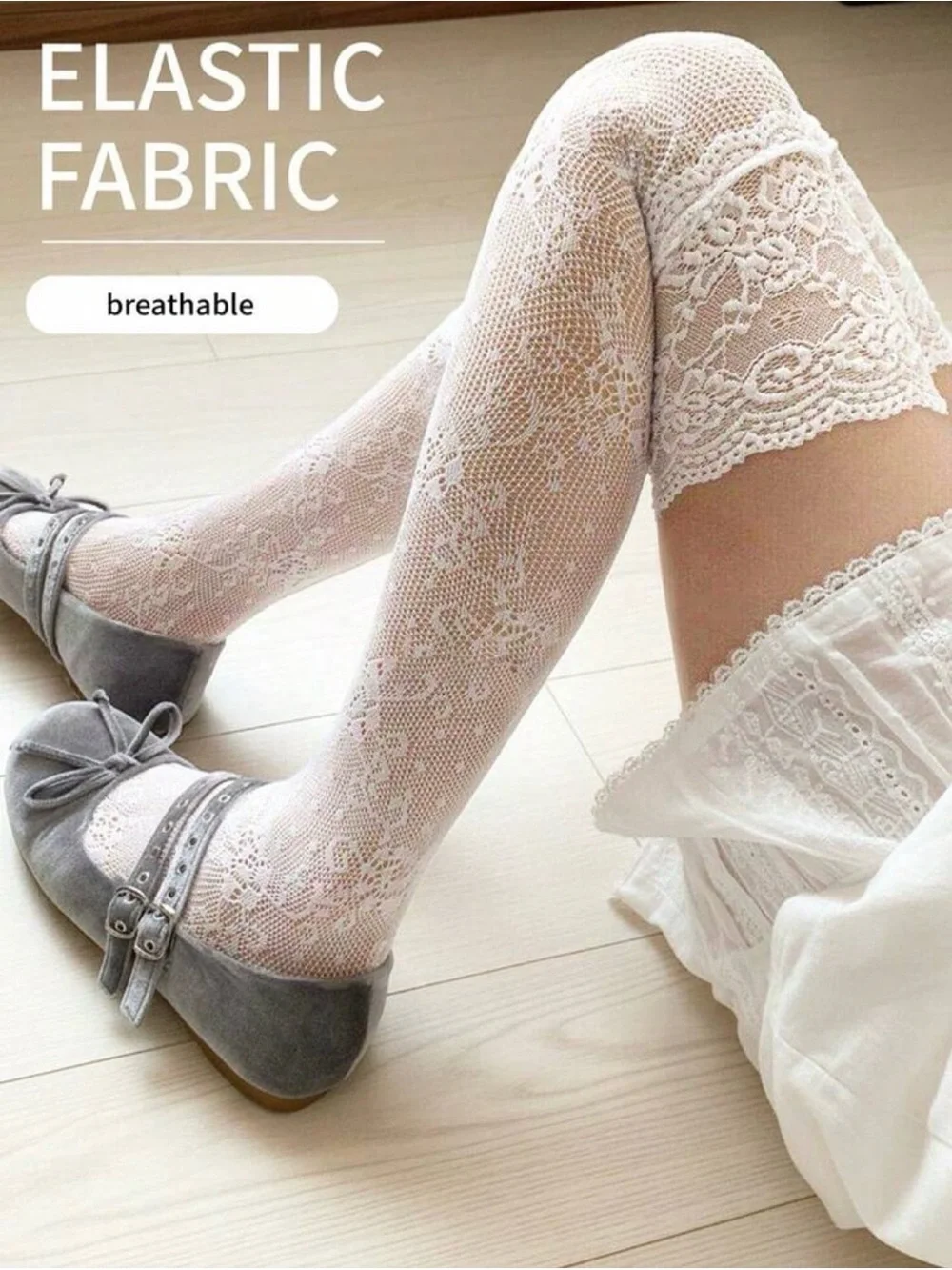 Lace Thigh-High Stockings - White